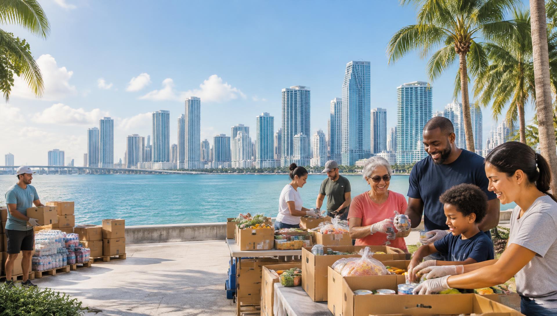 Greater Miami residents volunteering together beside Biscayne Bay